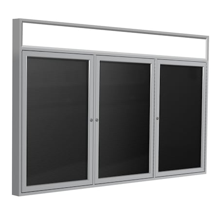 Ghent Enclosed Letter Board, 3 Door, Vnyl, Indr/Outdr, Ill Hdlnr, 4 ft H x 8 ft W, Black PABLX10-BK